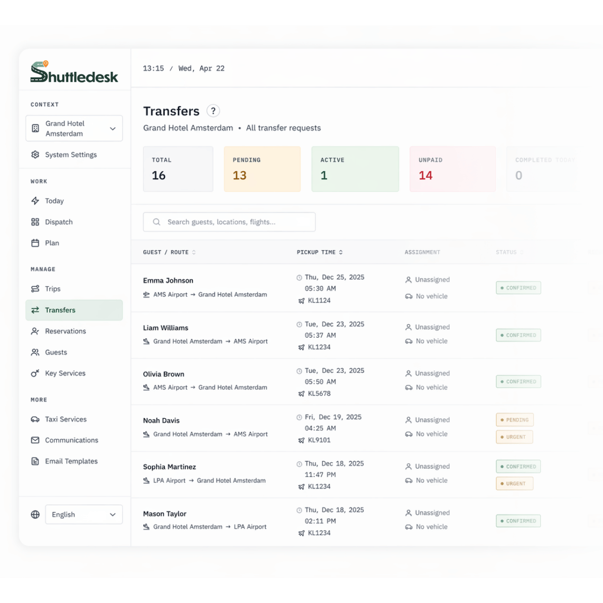 Shuttledesk dashboard