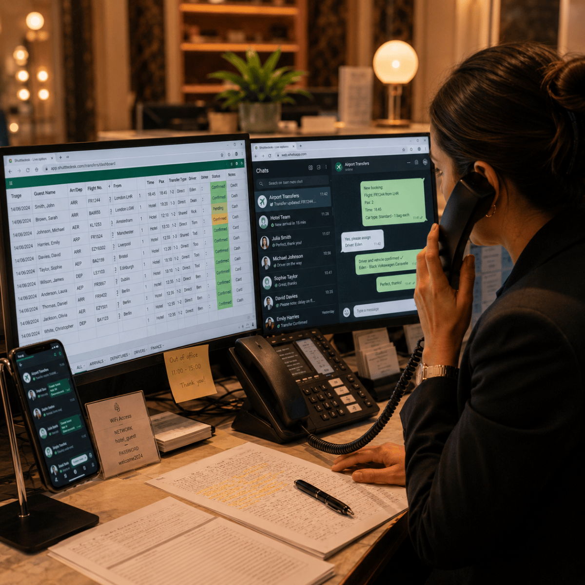 Shuttledesk, busy receptionist