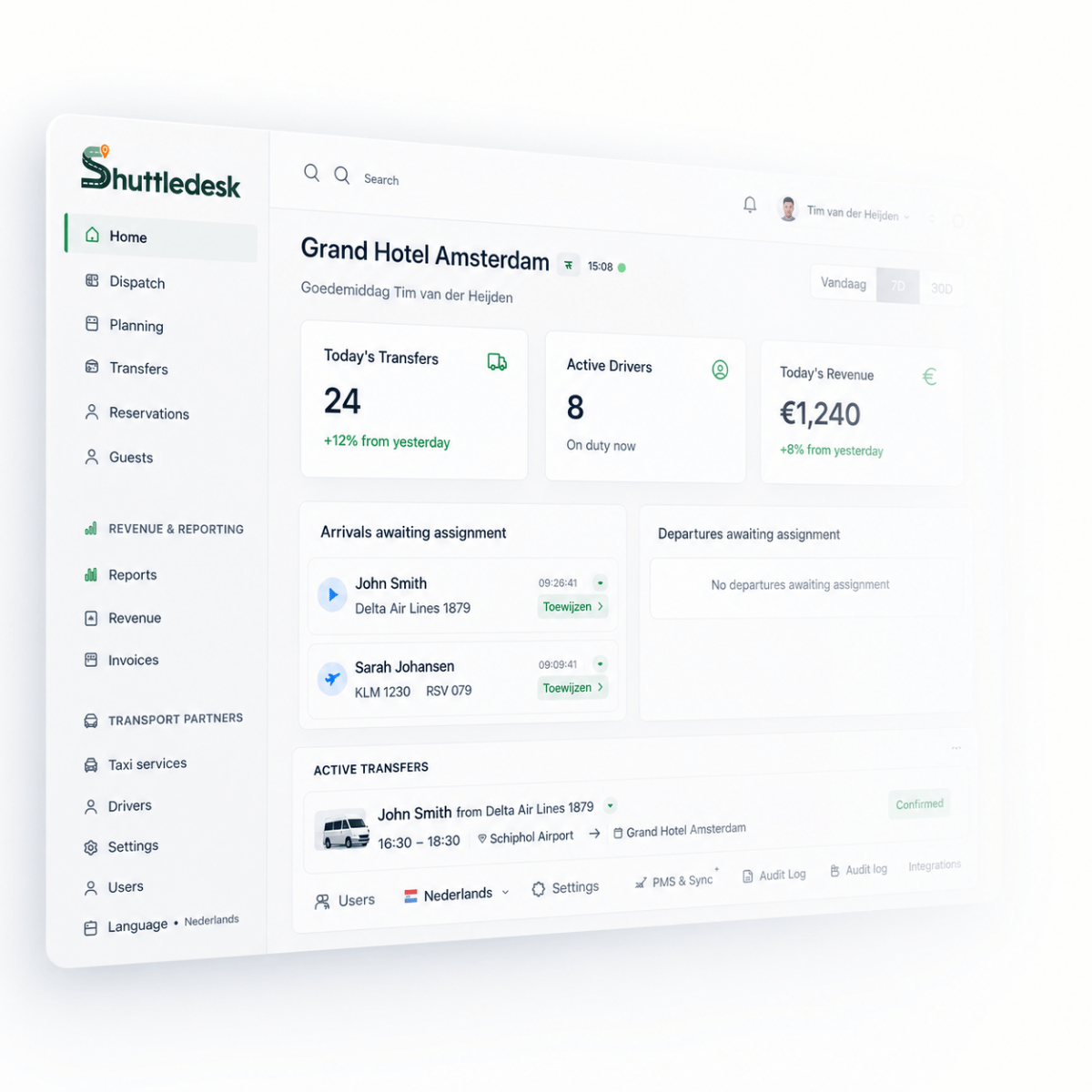 Shuttledesk, dashboard