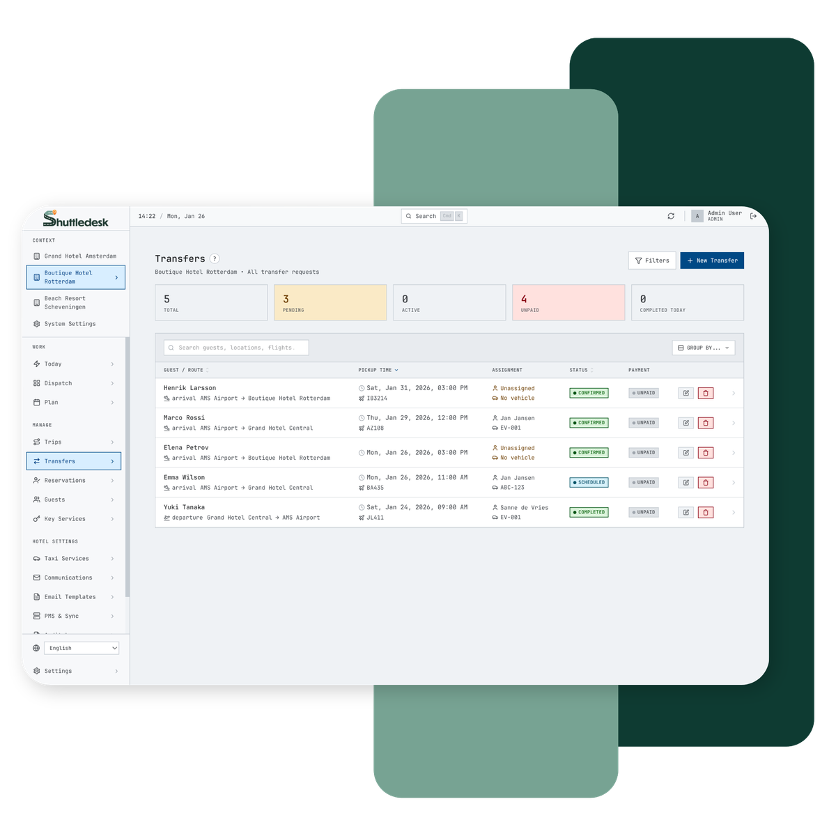 Aplicación de gestión de traslados