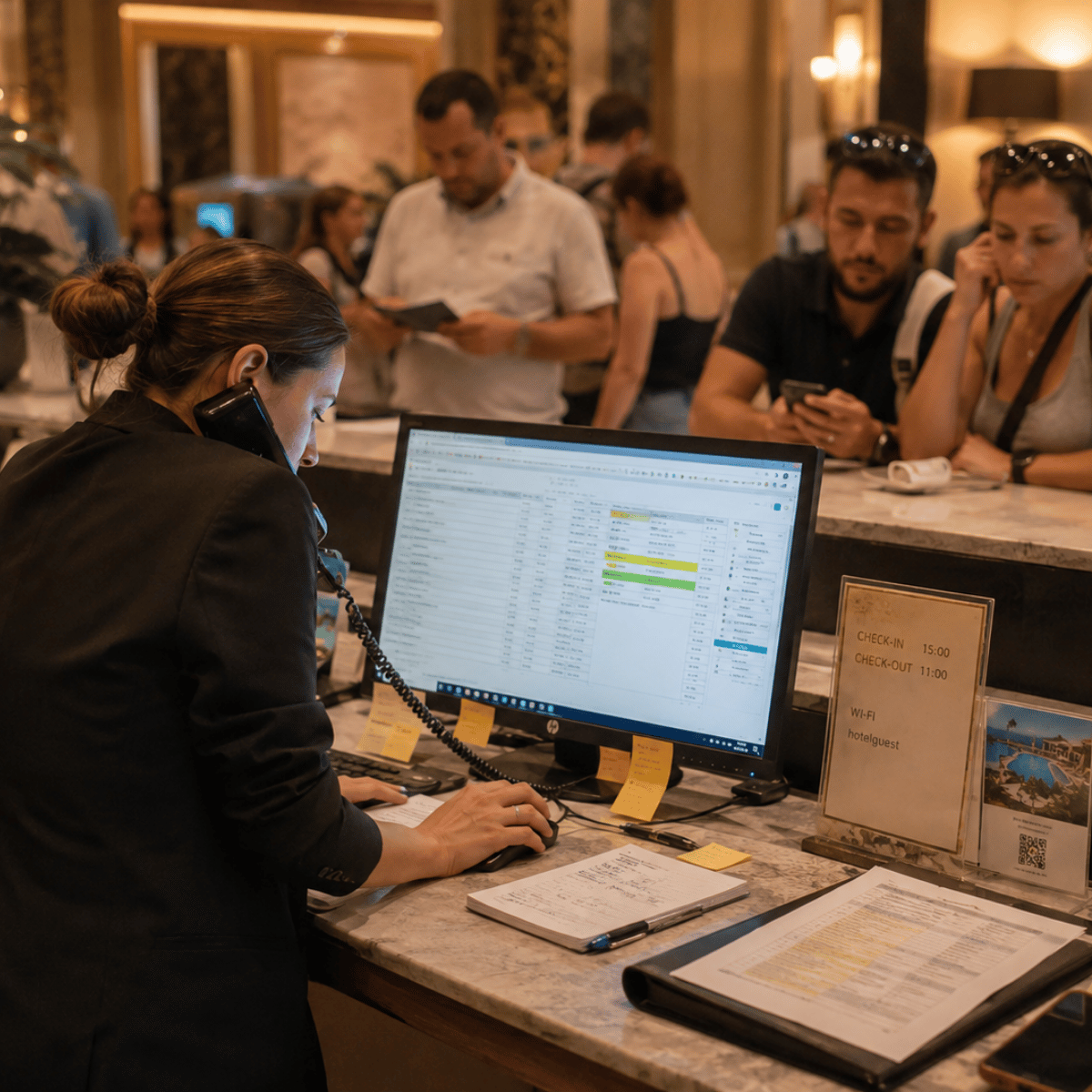 Shuttledesk, stressed hotel receptionist